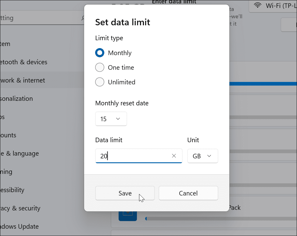 коригирайте лимита за данни за Windows 11 Metered Connection