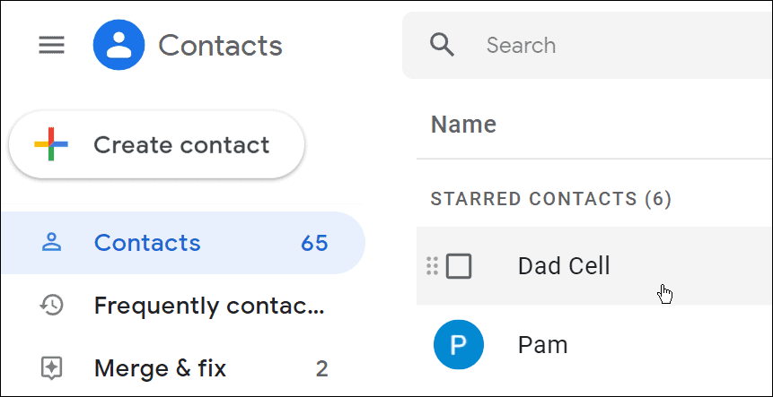 Страница с контакти в Gmail