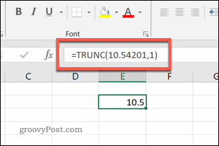 Функцията TRUNC в Excel до един десетичен знак