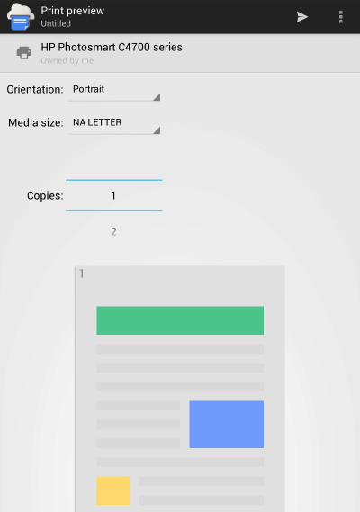 Визуализация за печат на приложението Google Cloud Print