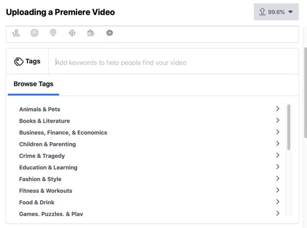 Как да настроите Facebook Premiere, стъпка 4, видео тагове