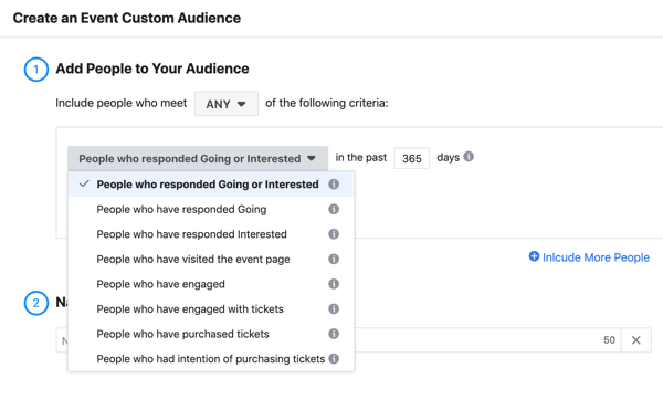 Как да популяризирате вашето събитие на живо във Facebook, стъпка 11, създайте персонализирана аудитория за събитие от хора, които са се отзовали да се интересуват от вашето събитие