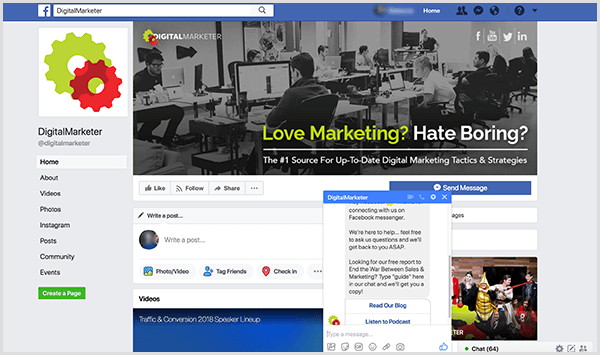 Моли Питман добави чатбот към Facebook страницата на DigitalMarketer.