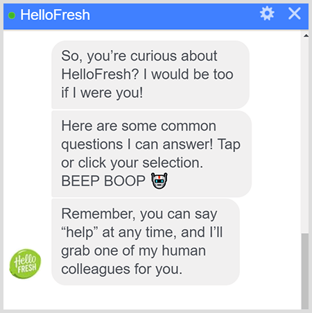 Ботът HelloFresh Messenger обяснява как да говорите с човек.