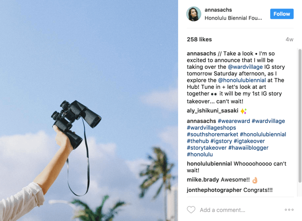 Помолете партньора си да обяви предстоящо поглъщане на история на своите последователи в Instagram.