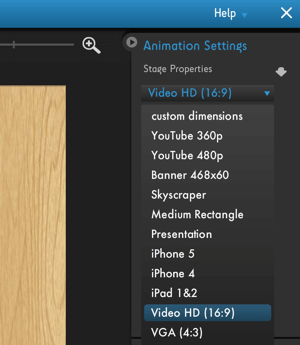 Щракнете върху менюто Moovly Animation Settings, за да видите опциите за оптимизиране на видео платформата.