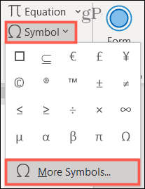 Символ, Още символи в Word в Windows