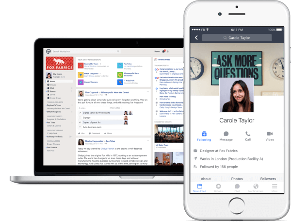 Facebook представя безплатна версия на Workplace, своя инструмент за социални мрежи, за да могат работниците да чатят и да си сътрудничат.