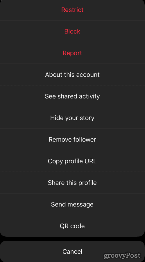 Управление на последователи в Instagram - Меню за блокиране