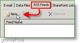 Снимка на екрана Microsoft Outlook 2007 Създаване на RSS емисия