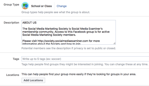 Предоставете допълнителни подробности за вашата група във Facebook, за да улесните хората да я открият.