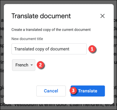 Опции за превод в Google Документи