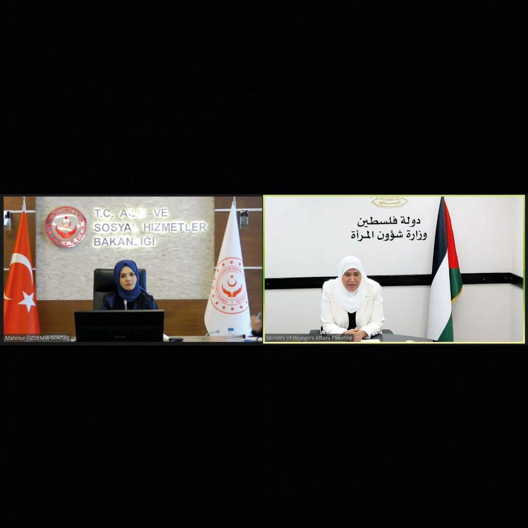 Министърът на семейството и социалните услуги Махинур Йоздемир Гьокташ и палестинският министър по въпросите на жените Амел Хамад 