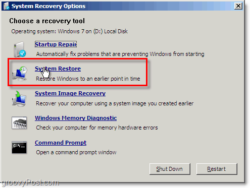 възстановяването на системата Windows 7 е лесно достъпно от режим на ремонта на бота