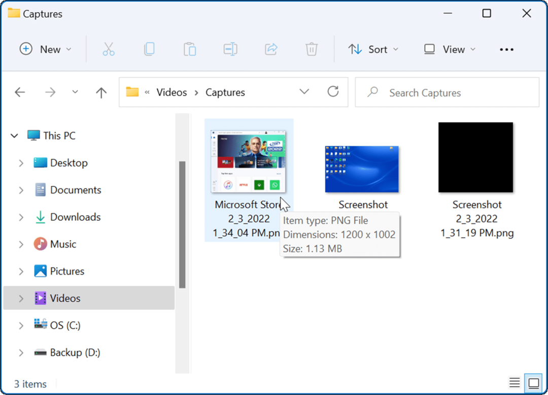 папка за заснемане на видео направете екранна снимка на Windows 11
