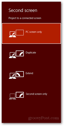  клавишна комбинация на Windows 8 свържете нов диалогов прозорец pc екран дубликат разширяване само втори екран