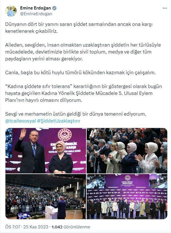 Първата дама Ердоган споделя за деня на насилието срещу жените