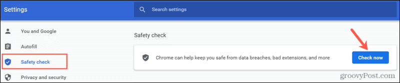 Извършете проверка за безопасност в Chrome