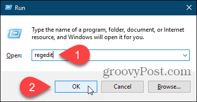 Отворете редактора на системния регистър с помощта на диалоговия прозорец "Изпълнение" в Windows