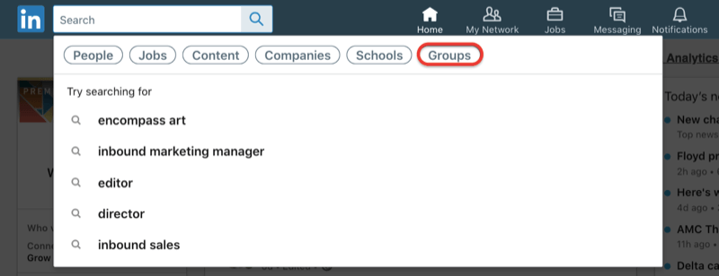 търсете LinkedIn групи
