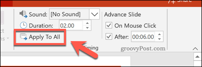 Прилагане на времена на слайдове към всички слайдове в PowerPoint