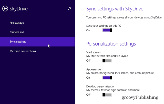 Настройки за синхронизиране на SkyDrive