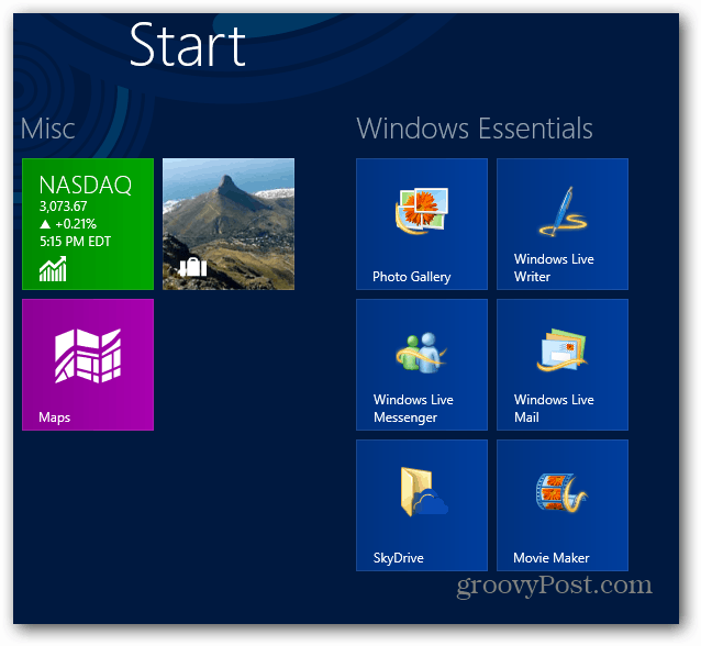 Начален екран на Windows Essentials