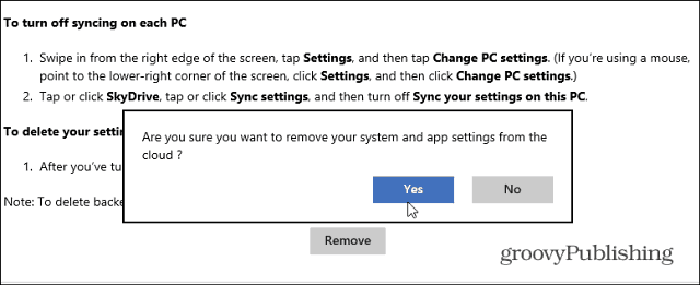 Премахване на синхронизирани данни от SkyDrive в Windows 8.1