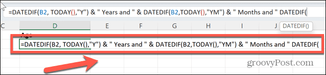 excel години месеци дни формула