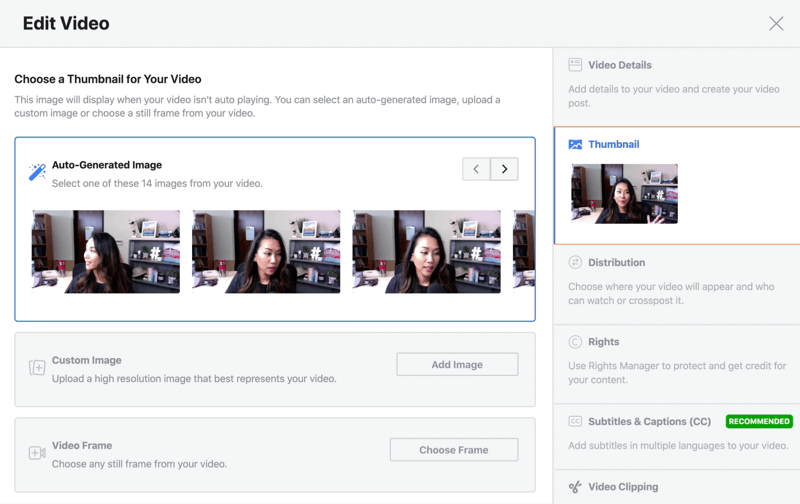 facebook live stream опция за редактиране на видео, като изберете автоматично генерирано миниатюрно изображение