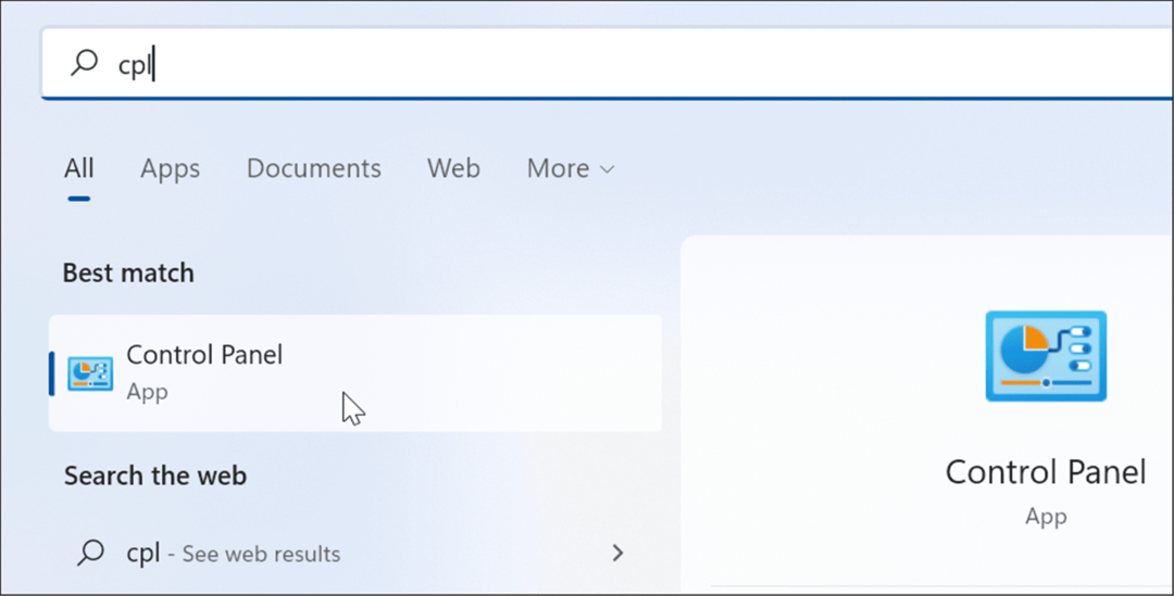 контролен панел Windows 11 търсене