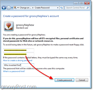 как да създадете нова парола за потребителски акаунт на Windows 7