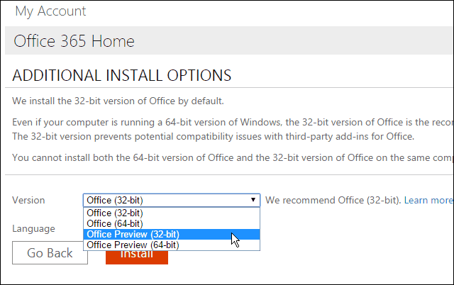 Инсталиране на преглед на Office 2016
