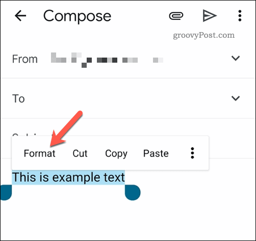 Форматиране на избран текст в приложението Gmail на мобилни устройства