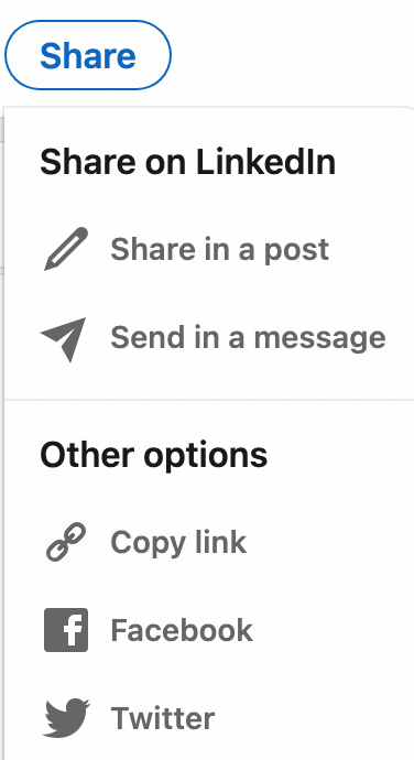 изображение на опциите за споделяне на LinkedIn