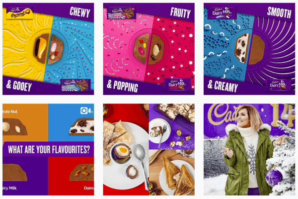 Емисията в Instagram за Cadbury се фокусира върху емблематичния им лилав цвят.