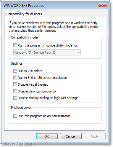 как да настроите настройките за съвместимост за всички потребители на Windows 7