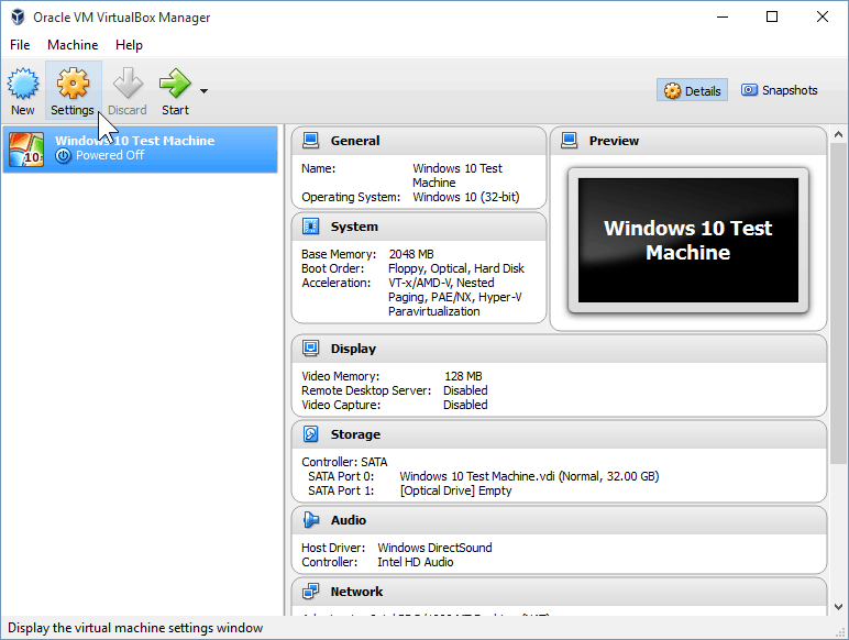 09 Отваряне на настройките на VirtualBox (инсталиране на Windows 10)