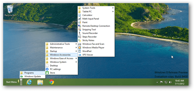 Windows 8 люлеещо чисто ново стартово меню чрез лентата с инструменти на лентата с задачи
