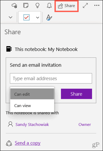 Споделяне на бележник в OneNote за Windows 10