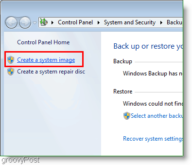 Windows 7: Създайте връзка за системно изображение