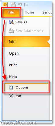 отворете опции за Outlook 2010