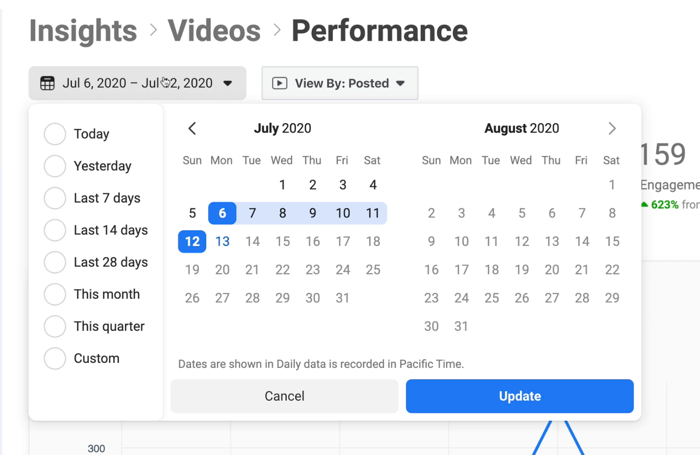 екранна снимка на facebook видео представяне календар за прозорци отворен за определяне на дати за данни