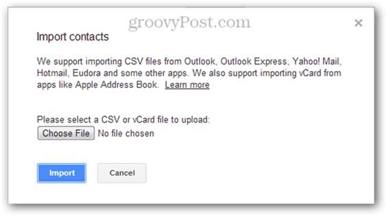 импортиране на множество csv контакти в google поща