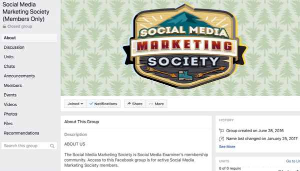 Как да използвам функциите на Facebook Групи, пример за групова страница във Facebook за социално медийно общество за маркетинг