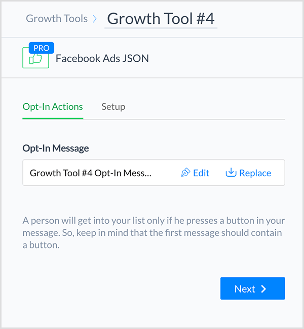 Моли Питман казва, че ManyChat Facebook Ads JSON Growth Tool ви позволява да свържете реклама във Facebook към вашия чат бот.