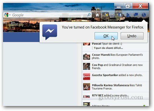Facebook messenger за известяване на firefox
