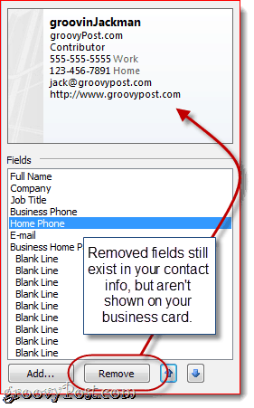 Персонализирайте полета в vCard на Outlook 2010