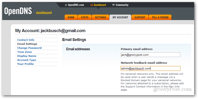 промяна на отваряне на мрежата на администратора на имейл добавка