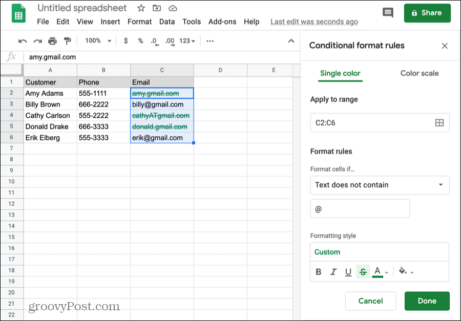 Условно форматиране на текст в Google Sheets